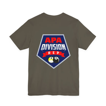 APA Division Rep Billiards Pool Player Graphic Tee with 8 Ball and 9 Ball Design
