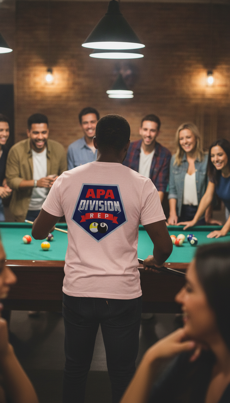 APA Division Rep Billiards Pool Player Graphic Tee with 8 Ball and 9 Ball Design