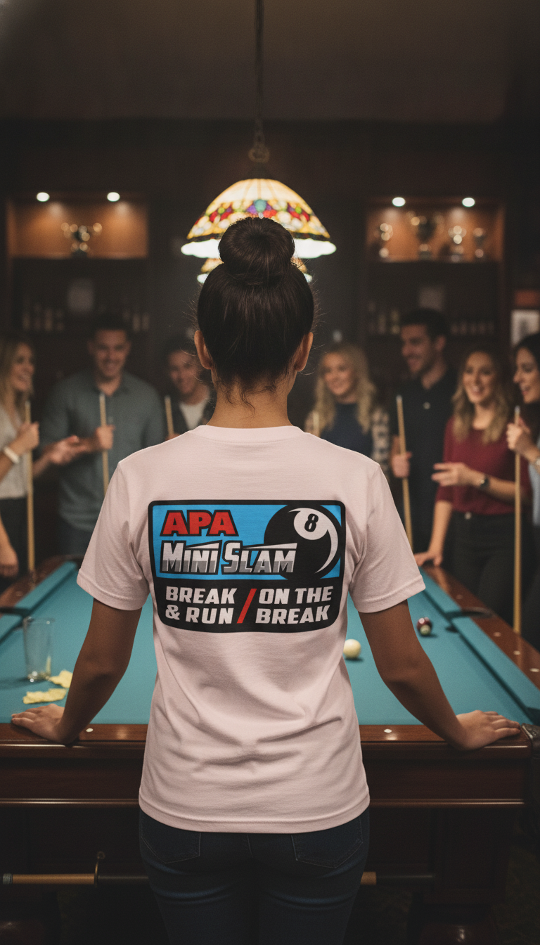 APA Mini Slam 8-Ball Pool Tournament T-Shirt - Break & Run Design