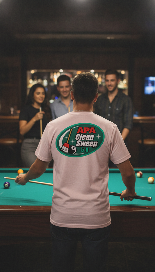Billiards Pool Clean Sweep 5-0 Eight Ball Broom Graphic T-Shirt